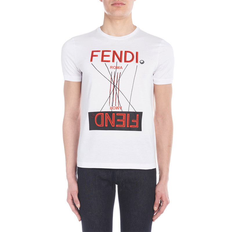 Men's FENDI Logo Printing Short Sleeve Creamy White FY0894A6ZLF068N