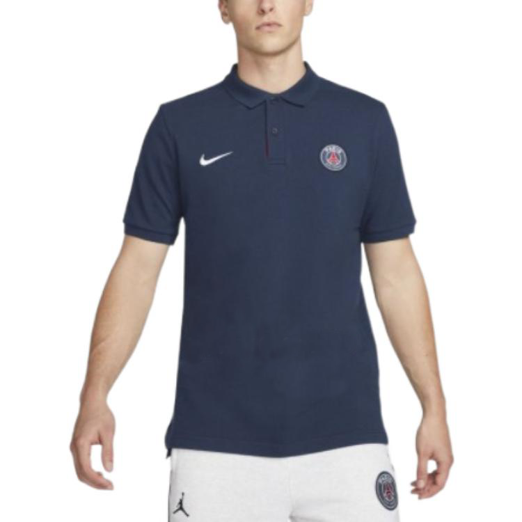 Men's Nike Solid Color Logo Printing Short Sleeve Navy Blue Polo Shirt DM2984-410