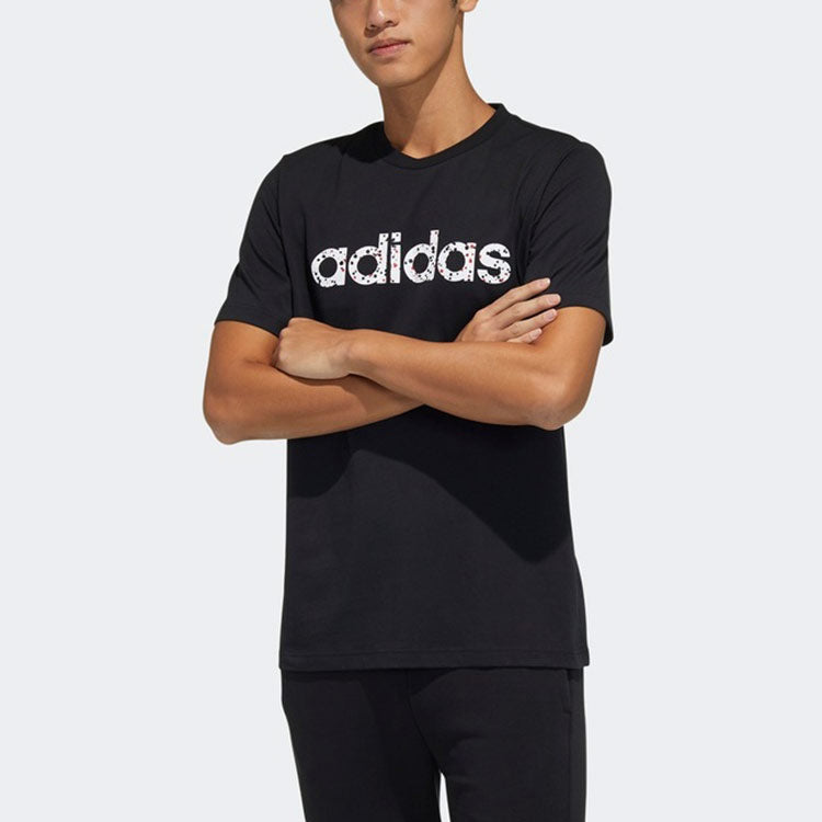 adidas neo M Basc Tee Logo Printing Sports Round Neck Short Sleeve Black H45109
