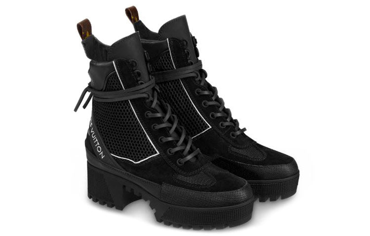(WMNS) LOUIS VUITTON LV Laureate Suede Small Cowhide Martin boots Black 1A4W5E