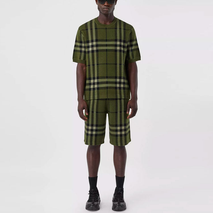 Men's Burberry Plaid Jacquard Short Sleeve Green 80412831