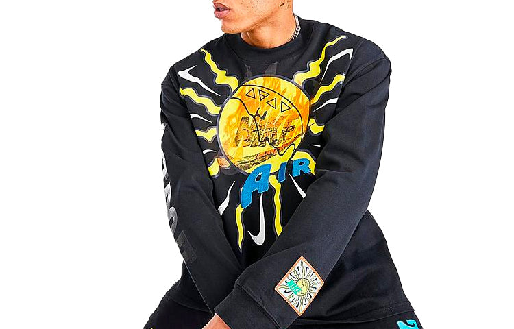 Nike Mock Element logo Printing Round Neck Long Sleeves Black DC2721-010