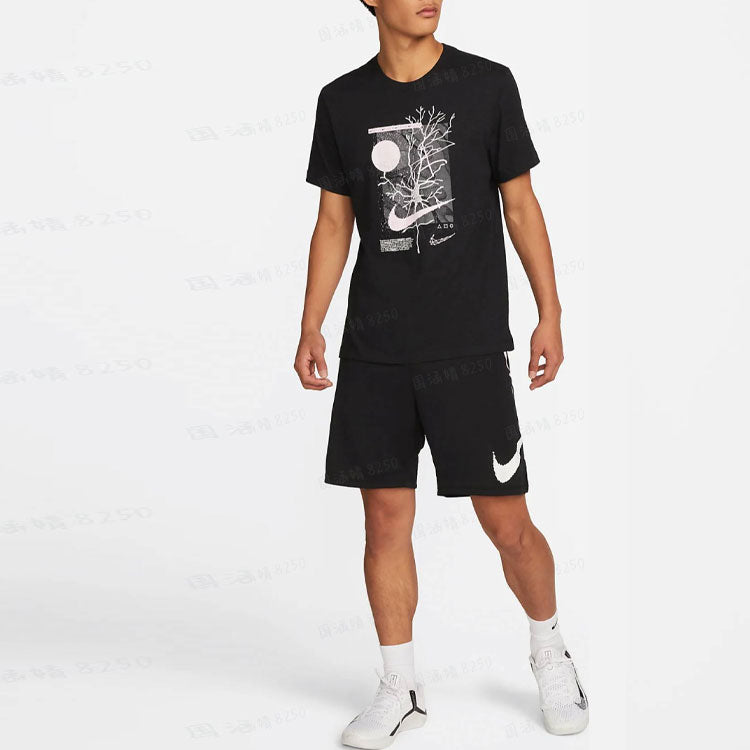 Men's Nike Logo Casual Printing Pattern Round Neck Short Sleeve Black T-Shirt DR7552-010