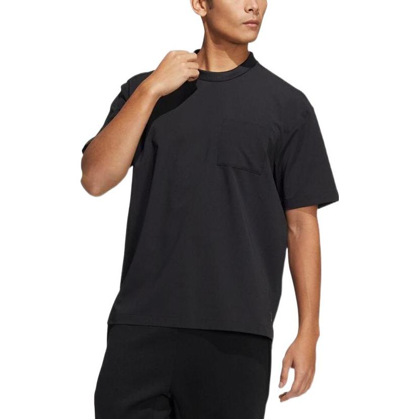 Men's adidas Solid Color Pocket Round Neck Pullover Short Sleeve Japanese Version Black T-Shirt HD0019