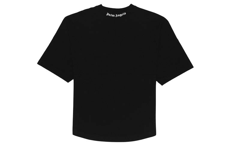 Men's PALM ANGELS Logo Mock Neck Tee Logo Printing Short Sleeve Black PMAA002E194130021001