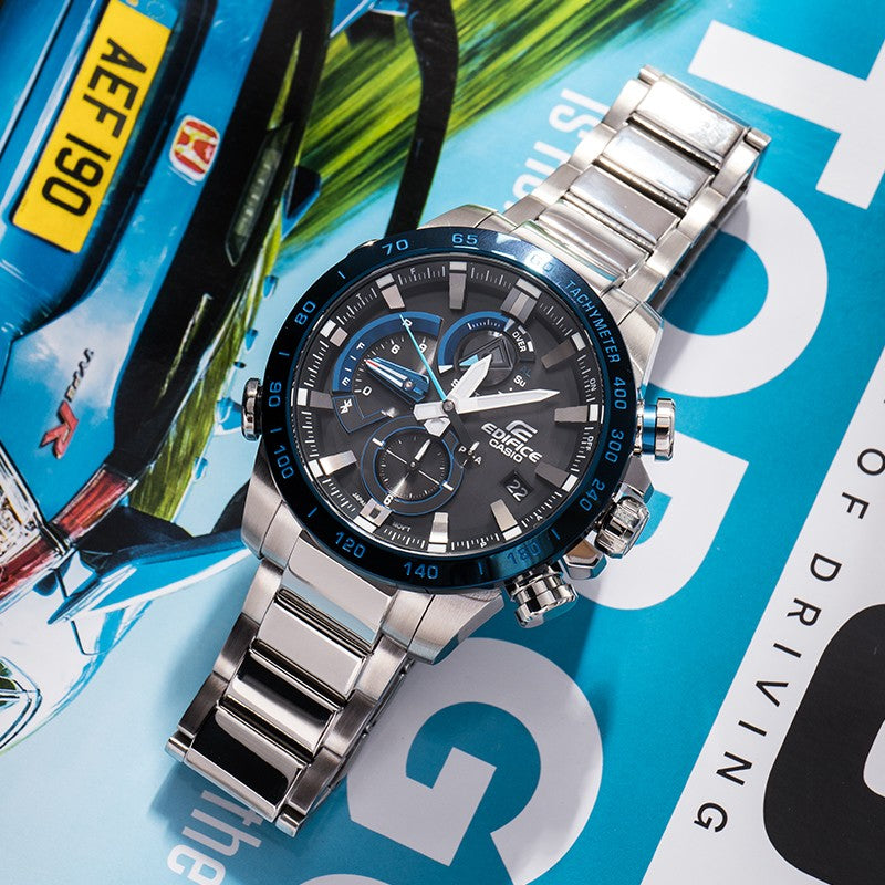 CASIO EDIFICE Waterproof Sports Stainless Steel Strap Black Watch Dial Mens Black Analog EQB-800D-1A