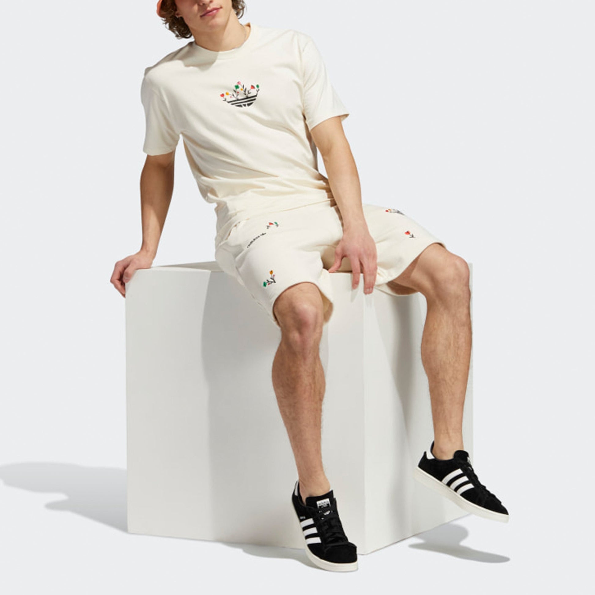adidas originals Trefoil Bloom Back Pattern Printing Sports Short Sleeve Creamy White H32305