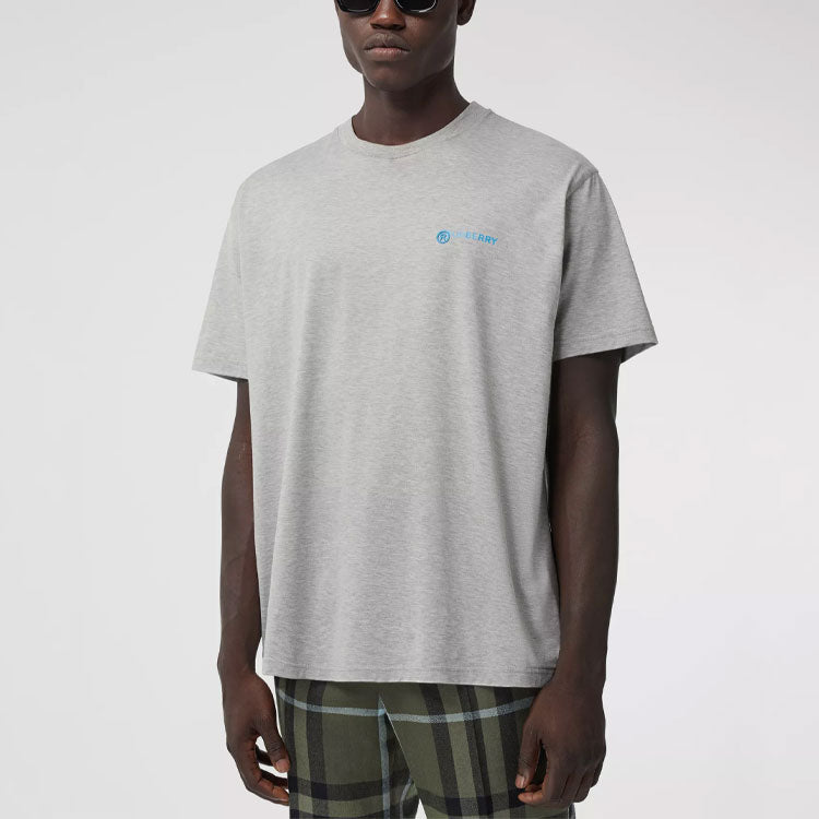 Men's Burberry Slogan Printing Cotton Loose Short Sleeve Gray 80370921
