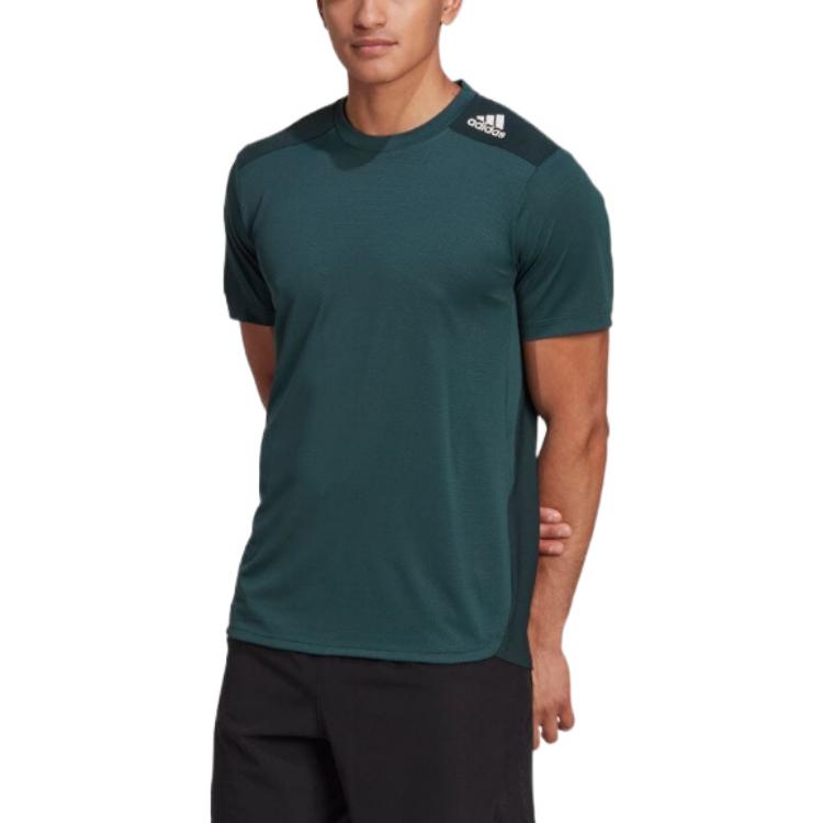 Men's adidas Solid Color Logo Printing Round Neck Pullover Short Sleeve Japanese Version Green T-Shirt HJ9778