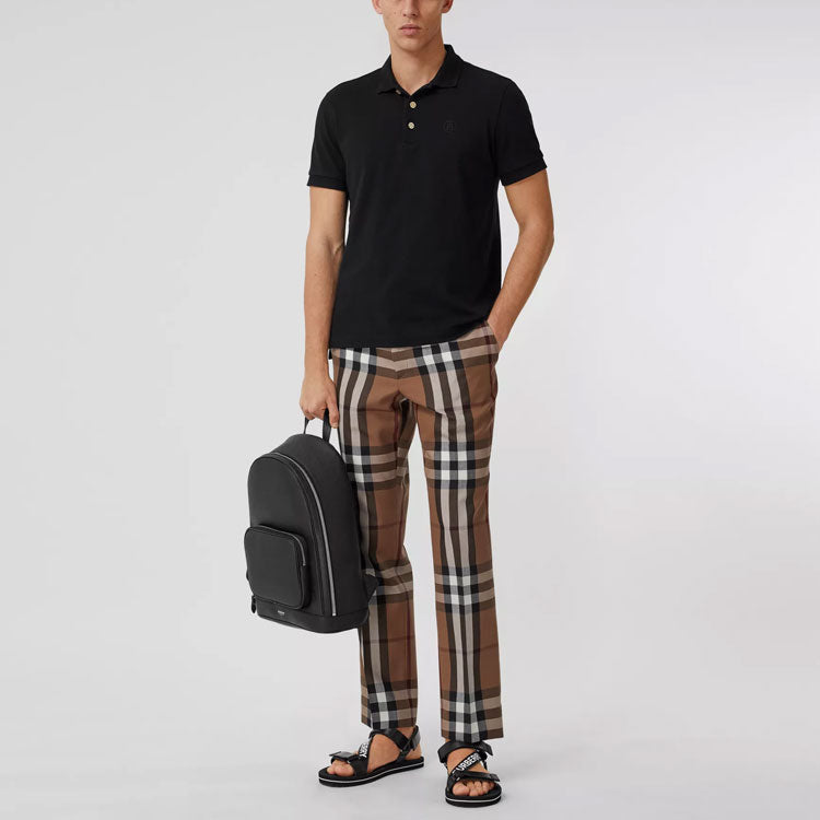 Men's Burberry SS21 Button Mesh Cotton Polo Shirt Black 80374351