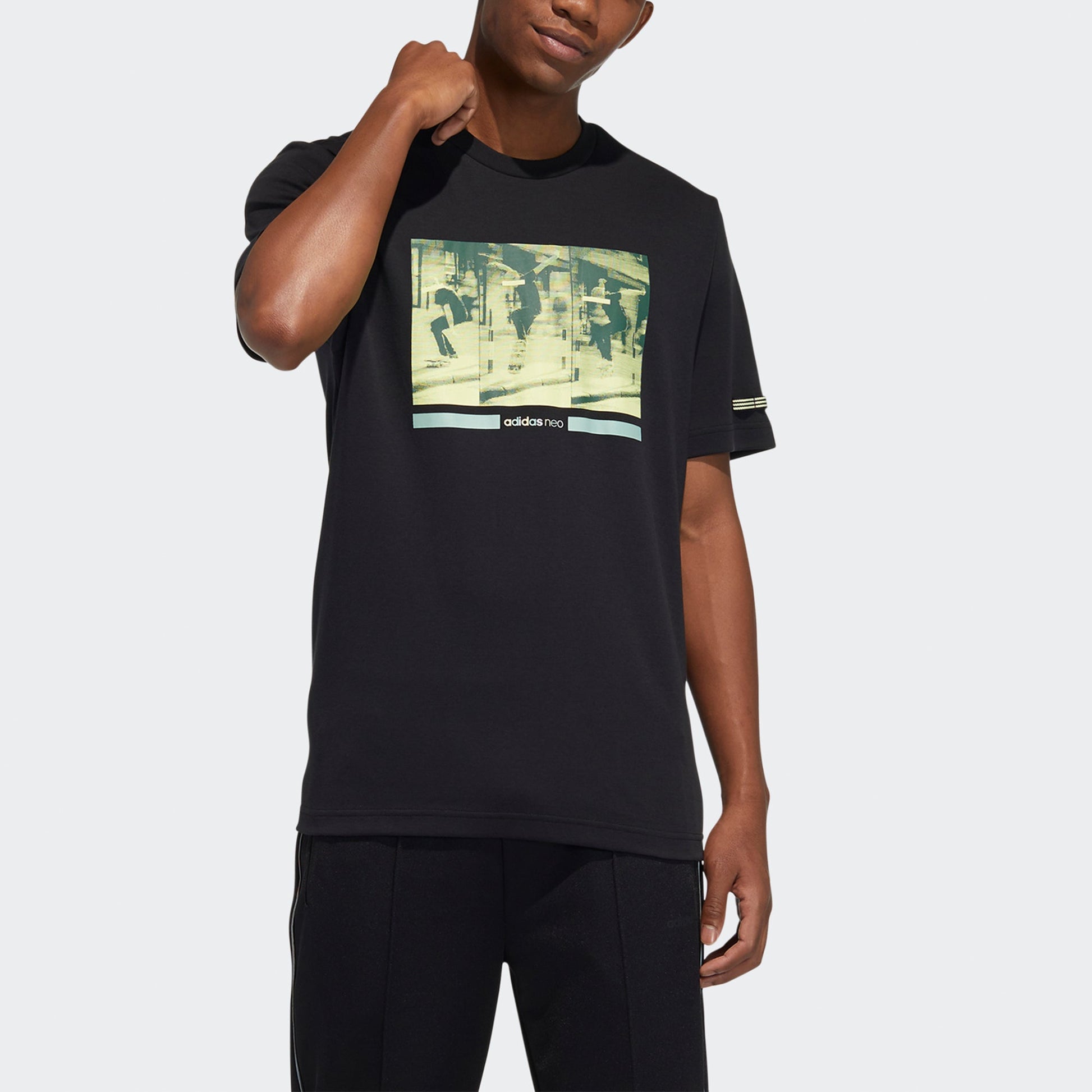 adidas neo M Ss May Tee 1 Pattern Printing Sports Short Sleeve Black HB5564