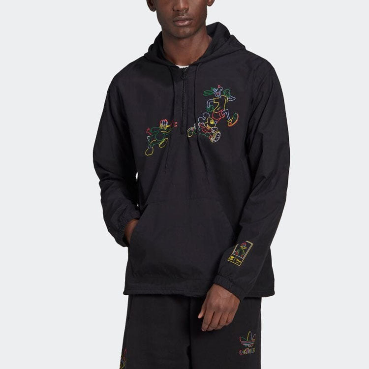 adidas originals x Disney Crossover Half Zipper Pullover Large Logo Cartoon animal Pattern Long Sleeves Jacket Black HF4929