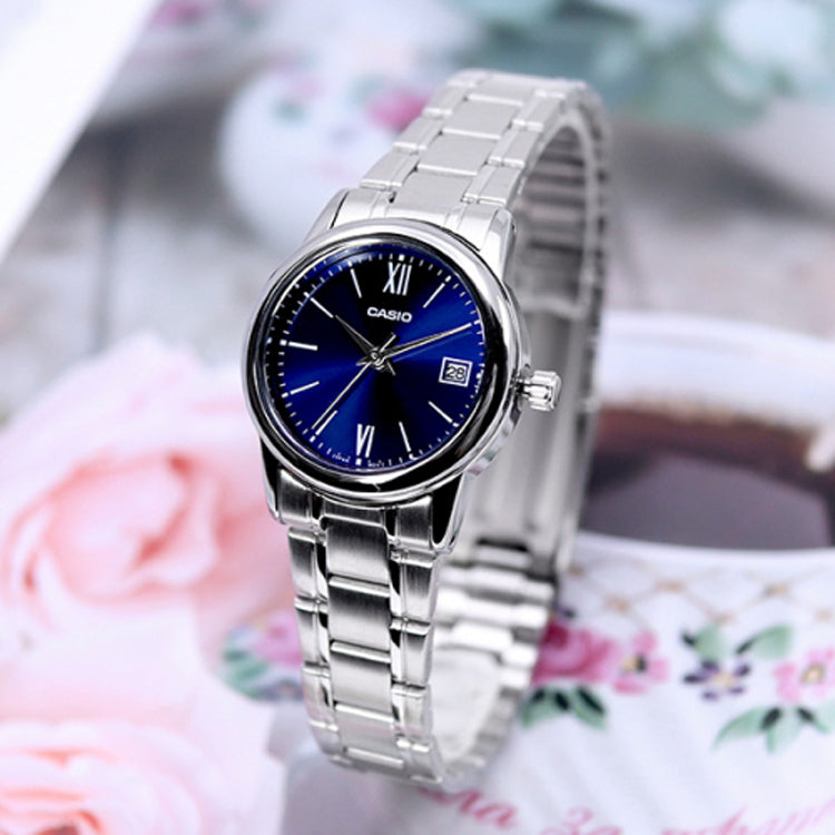 CASIO Waterproof Stainless Steel Strap Blue Analog LTP-V002D-2B3