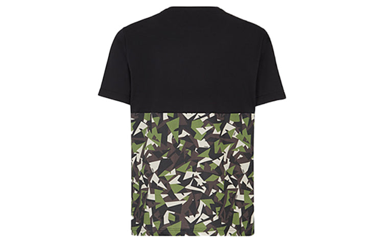 Men's FENDI Splicing Round Neck Short Sleeve Black Camouflage FAF580ACK4F1BJP