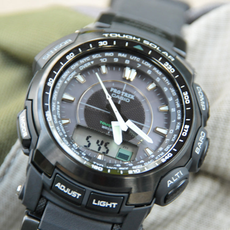 Men's CASIO PRO TREK Series Black Outdoor Solar Energy Waterproof 49.3mm Resin Strap Watch Solar Powered Mens PRG-510-1