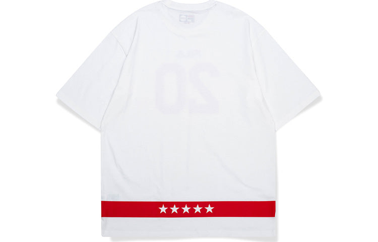 Men's FILA FUSION Printing Loose Short Sleeve White T-Shirt T11M032103F-WT