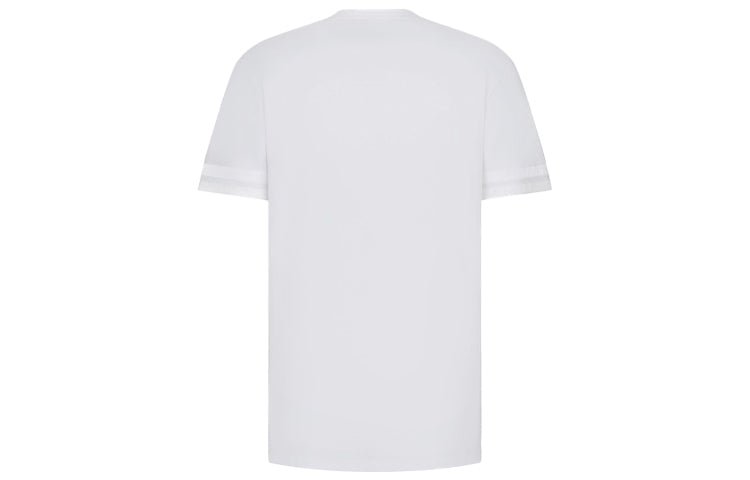 Men's DIOR FW21 Cotton Plain Weave Knit Detail Short Sleeve White T-Shirt 193J634A0677-C080