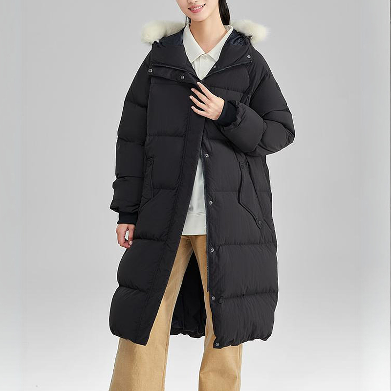 (WMNS) Skechers Sport Woven Long Down Jacket 'Black' L423W098-0018