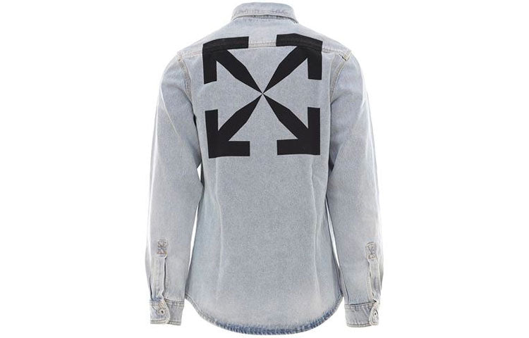Off-White SS21 Printing Pattern lapel Long Sleeves Denim Shirt Blue OMYD027R21DEN0014001