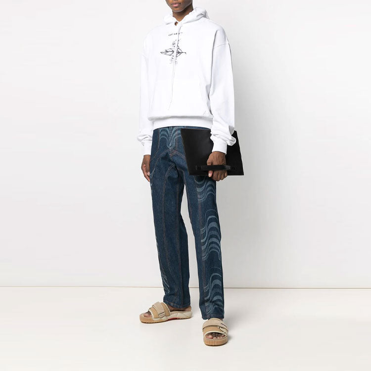 Off-White SS21 Pattern Printing hooded Long Sleeves White OMBB037R21FLE0110110