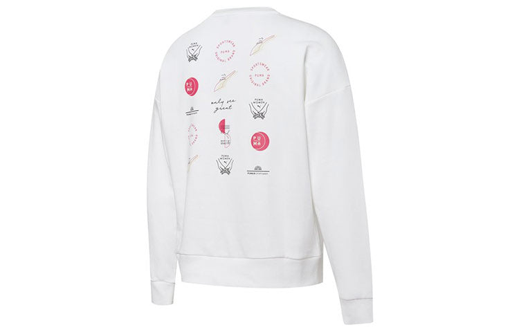 (WMNS) PUMA Graphic Logo Printingn Round-neck SweatshirtWhite 534416-02