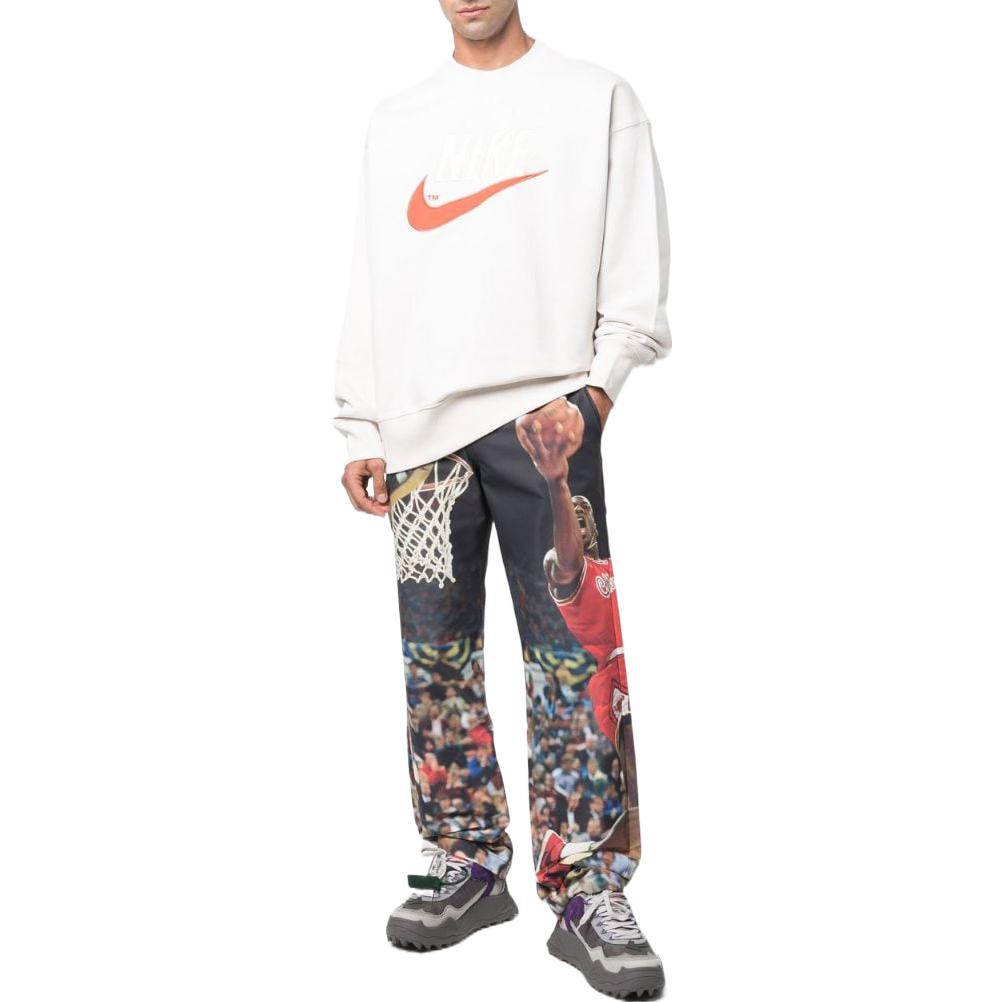 Men's Nike Swoosh Brand Logo Printing Round Neck Pullover Long Sleeves White DO8891-030