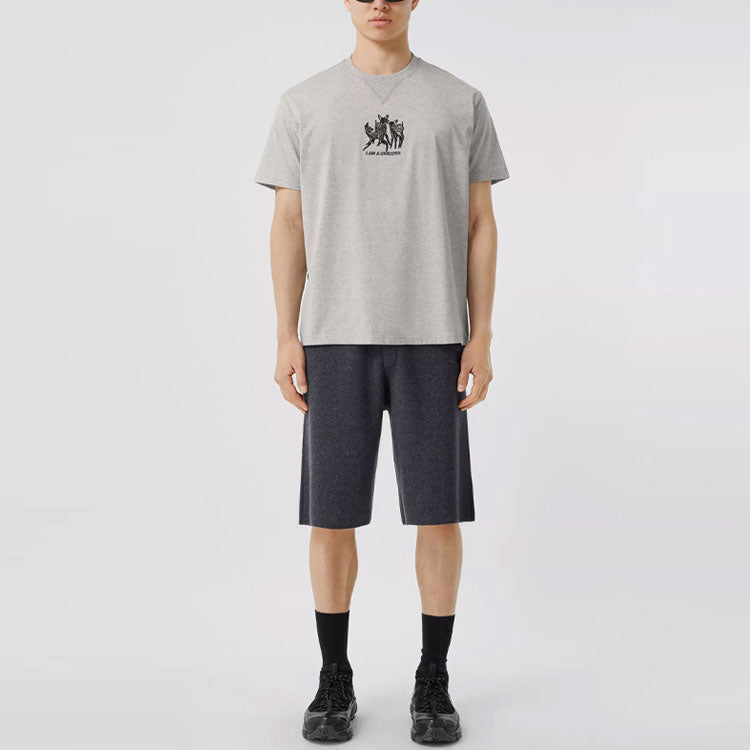 Men's Burberry Embroidered Pattern Loose Short Sleeve Gray 80441331