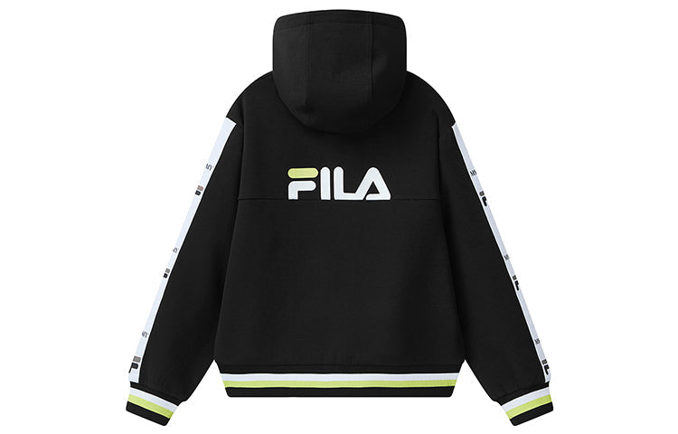 (WMNS) FILA x MIHARA Crossover Alphabet Printing Colorblock Hoodie Black F71W118503F-BK