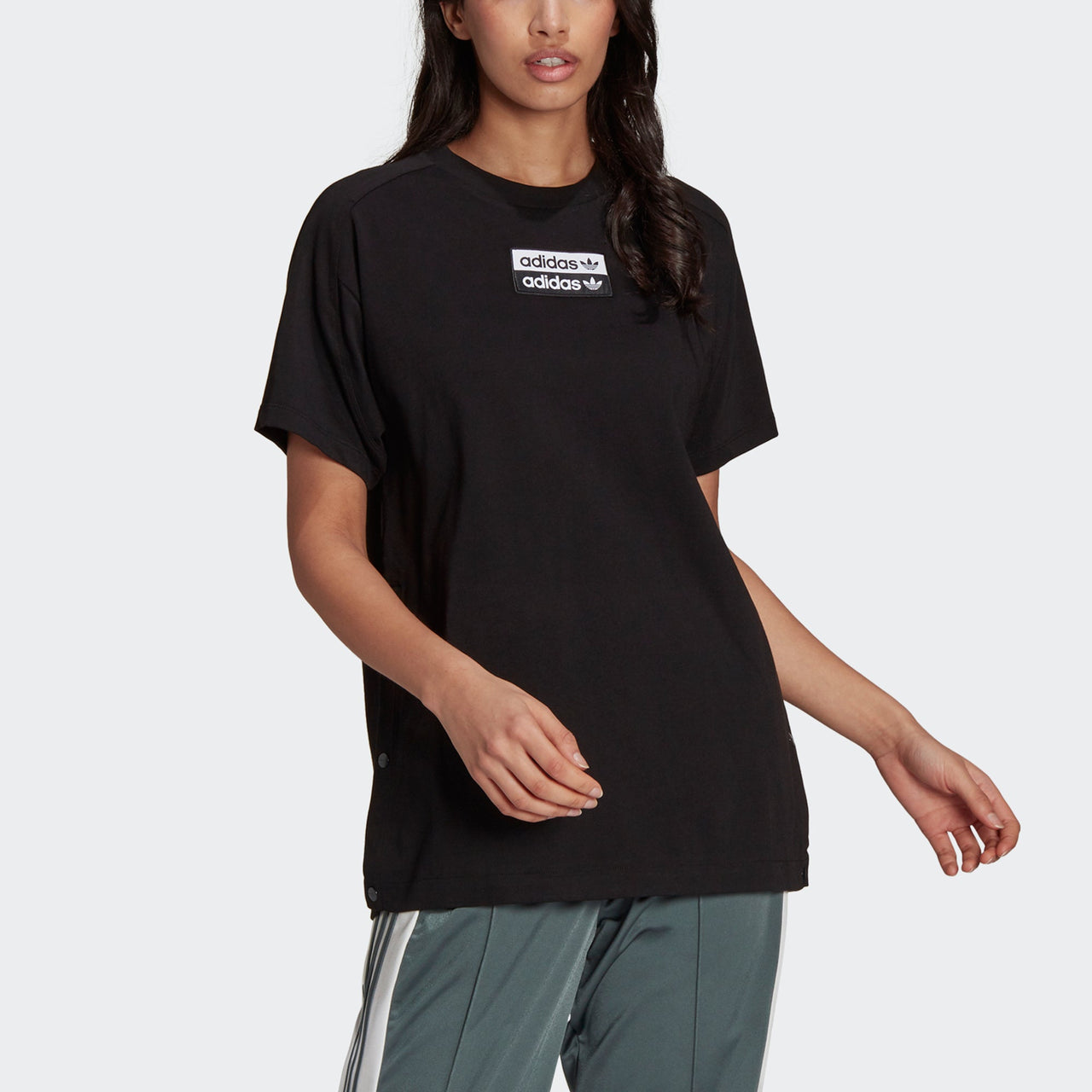 (WMNS) adidas originals Tee Logo Woven Label Side Sports Knit Short Sleeve Black T-Shirt H06772