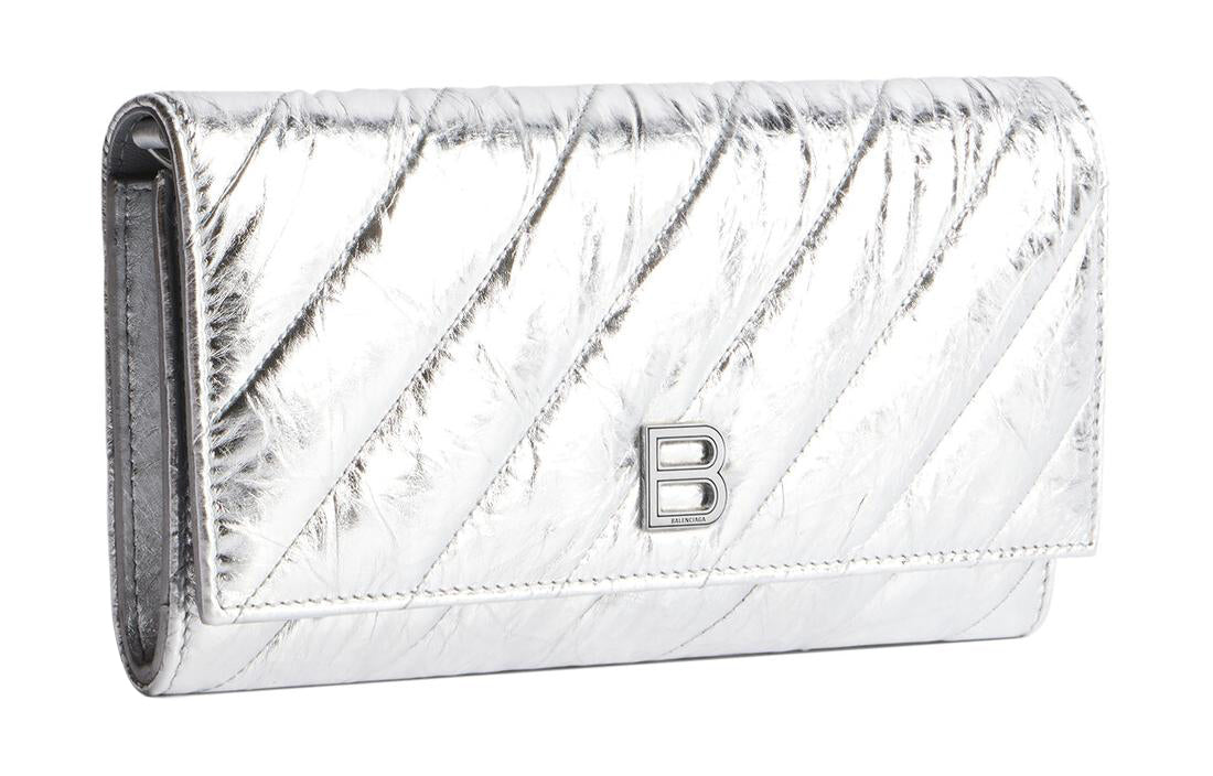(WMNS) Balenciaga Crush Wallet On Chain Metallized Quilted 'Silver' 781723210IW8110