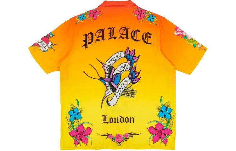 PALACE Inky Shirt Orznge China Dragon Pattern Rose Printing Short Sleeve Unisex Orange P20SHT023