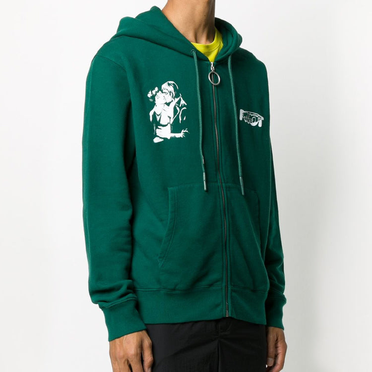 Off-White FW20 Kiss 21 Zipper Hooded Jacket Men Green OMBE001E20FLE0045701