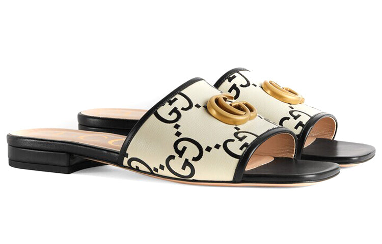 (WMNS) Gucci GG Slide Sandal Leather 'Black White' 677584-UM920-1193