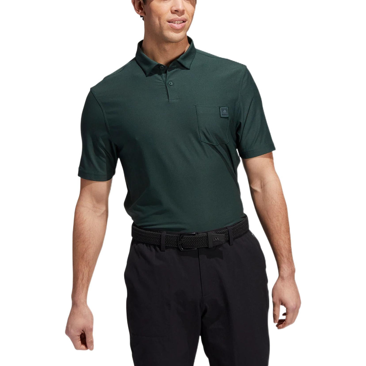 Men's adidas Solid Color Logo Embroidered Lapel Sports Short Sleeve Green Polo Shirt HN4537