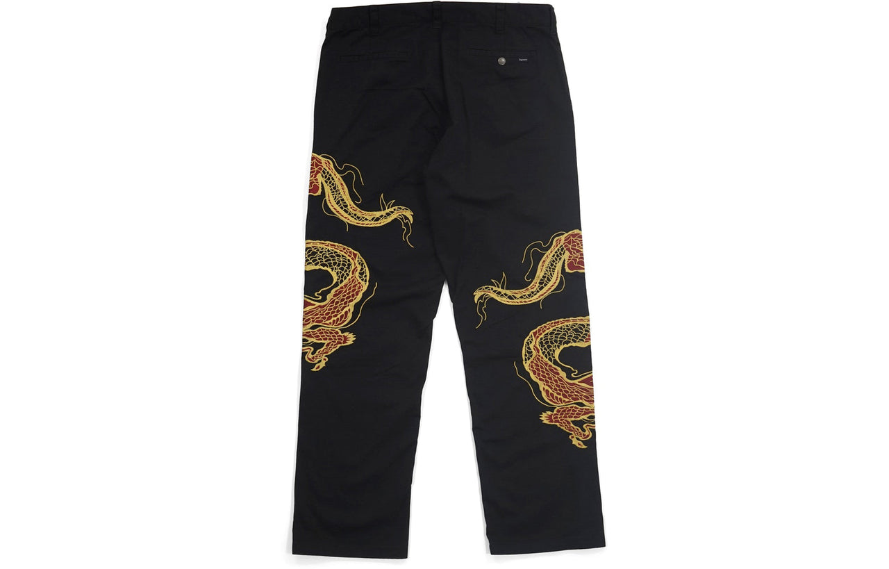 Supreme FW18 Dragon Work Pant Black Dragon Robe China Embroidered Casual Long Pants Unisex SUP-FW18-425