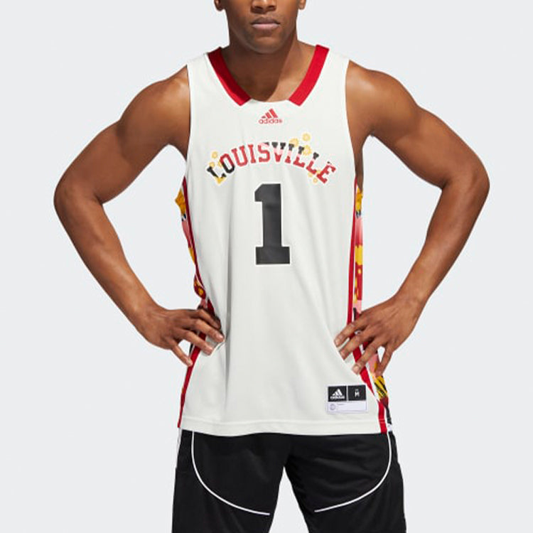 Men's adidas Side Pattern Alphabet Numeric Printing Round Neck Basketball Sports Vest White H59109