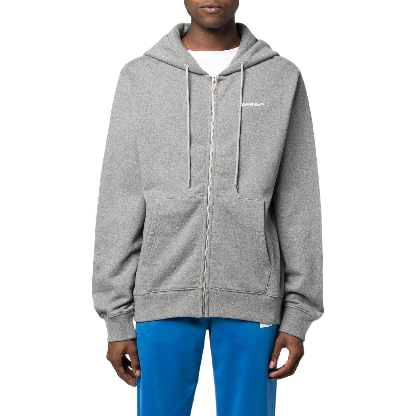 Off-White graphic-print Drawstring Hoodie 'Grey' OMBE013F22FLE0070801