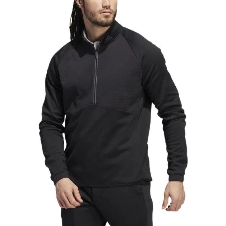 adidas Solid Color Half Zipper Sports Long Sleeves Hoodie Men's Black HN4550