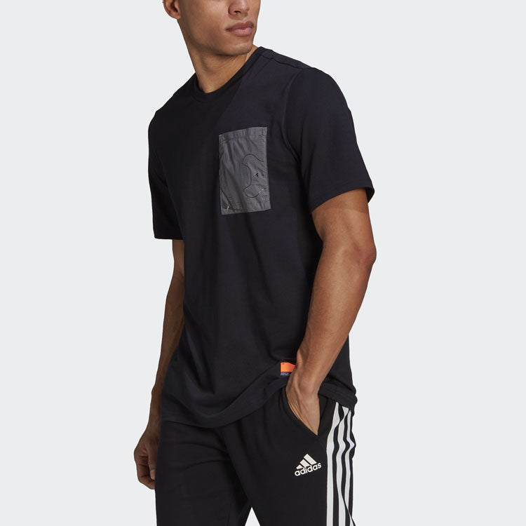 adidas M Pocket Tee Contrasting Colors Sports Round Neck Short Sleeve Black GP9650