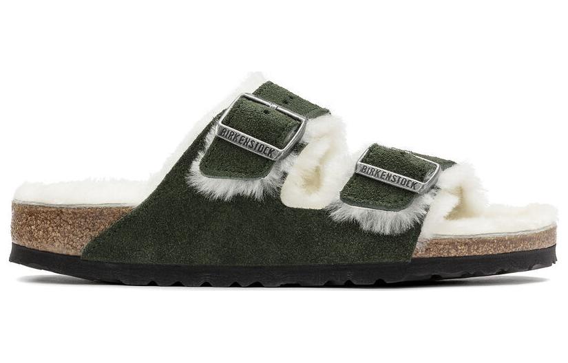 Birkenstock Arizona Shearling Sandal Suede Leather Narrow Fit 'Green' 1021102
