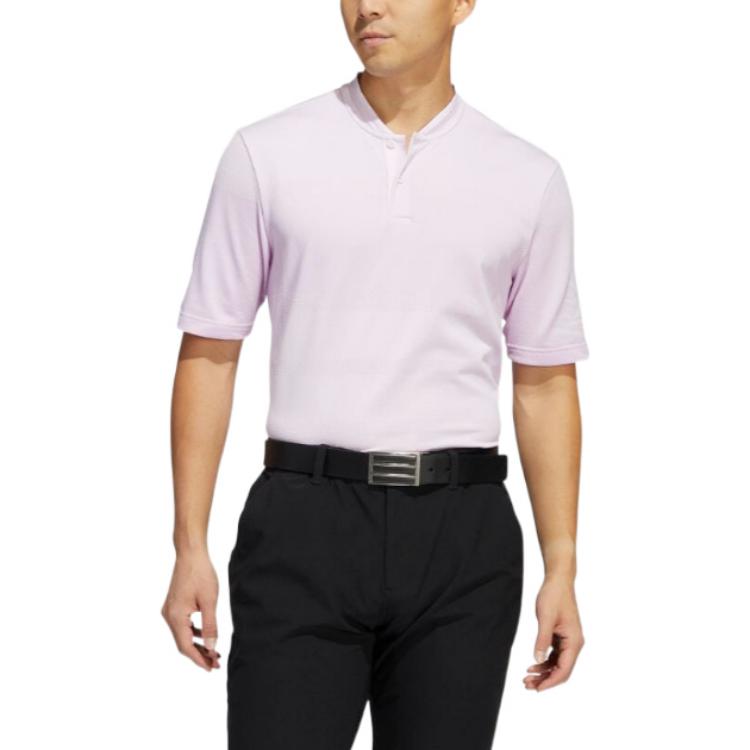 adidas Solid Color Stand Collar Pullover Casual Short Sleeve Polo Shirt Pink HE2888