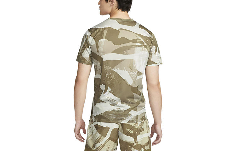 Men's Nike Dri-FIT Camouflage Logo Printing Casual Round Neck Short Sleeve Light Brown T-Shirt DR7568-242