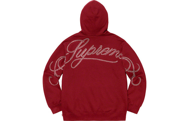Supreme FW19 Week 12 Rhinestone Script Hoodie 'Cardinal Burgundy' SUP-FW19-1017