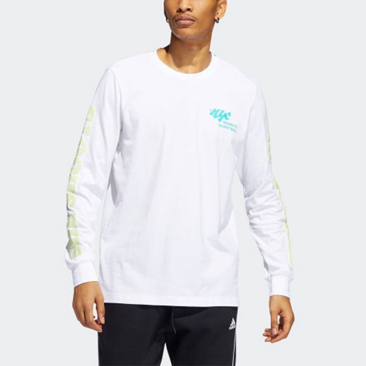 Men's adidas Alphabet Logo Printing Round Neck Long Sleeves Pullover White HC4461