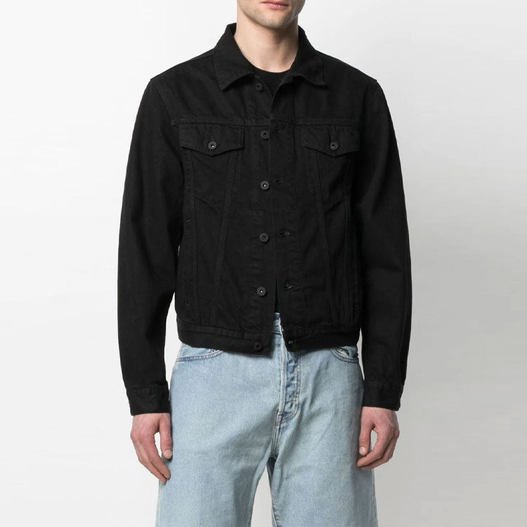 Off-White SS21 Logo Printing Denim Jacket Loose Fit Black OMYE054S21DEN0061001