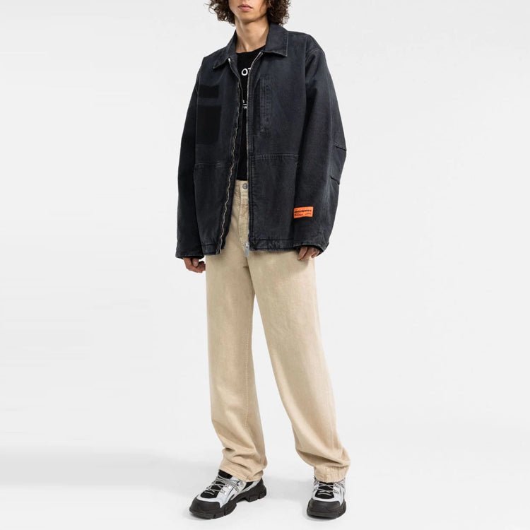 HERON PRESTON Collared Zip-Up Denim Jacket 'Black' HMEA062F21FAB00110001000
