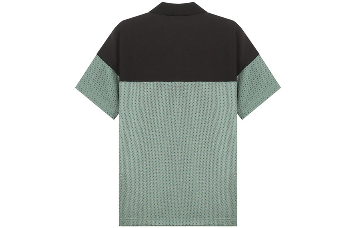 Men's FENDI SS21 Embroidered Logo Hollow Out Short Sleeve Black Sage Green Polo Shirt FAF632A52GF1DS9