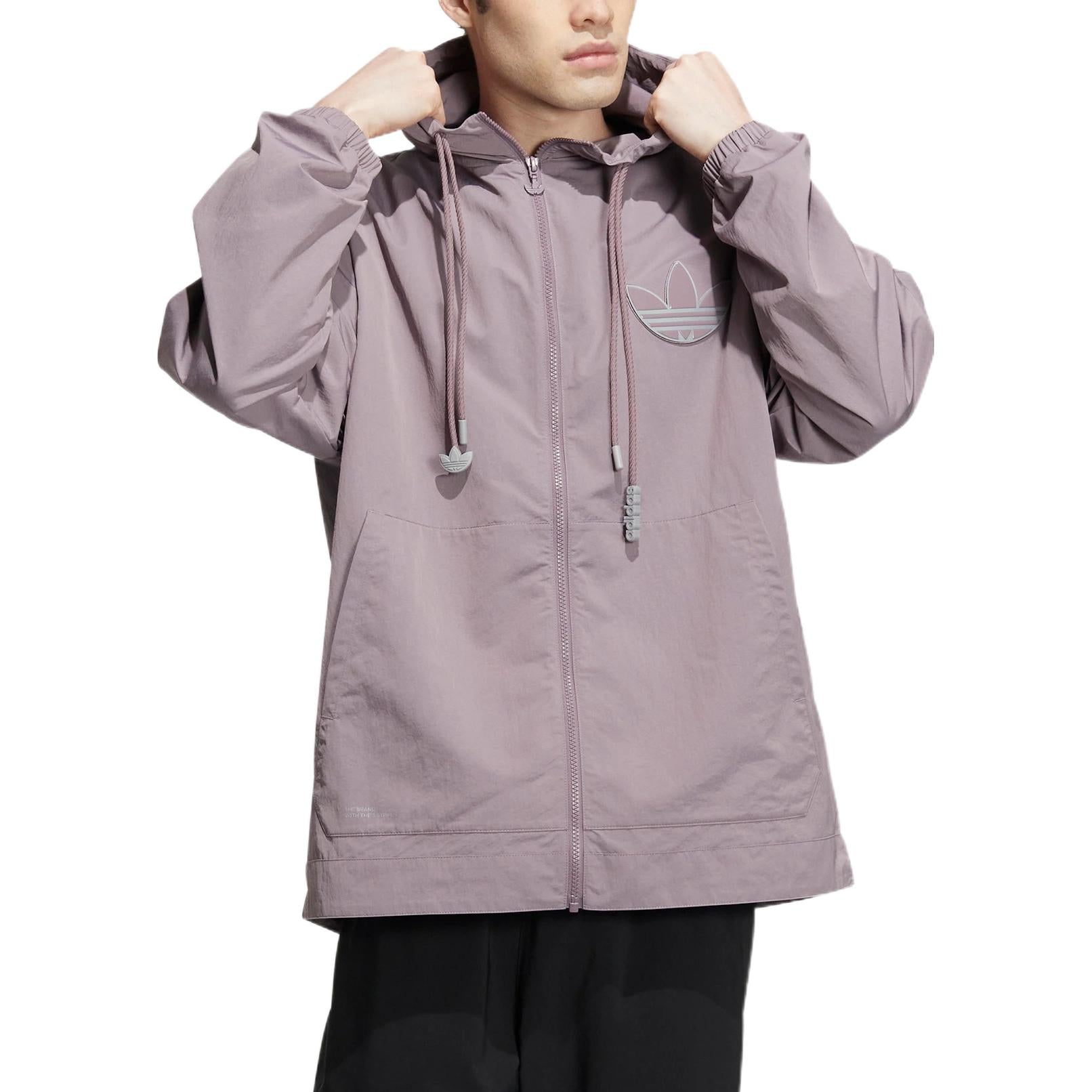 Men's adidas originals Back Logo Printing Pattern Drawstring Hooded Jacket Purple HS2020