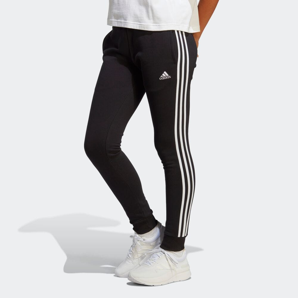 (WMNS) adidas Essentials 3-Stripes French Terry Cuffed Pants Asia Sizing 'Black White' IC8770