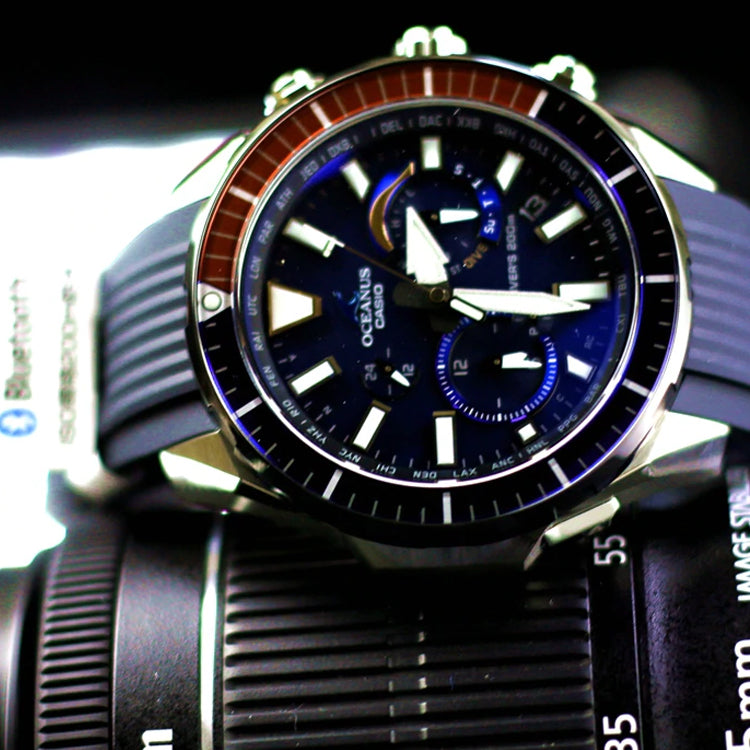 Men's CASIO OCEANUS Series CACHALOT Solar Energy Watch tooth Watch Solar Powered Mens Blue Analog OCW-P2000C-2A